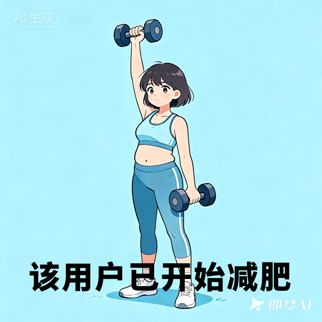 jimeng-2026-02-09-5618-生成一张图片，图上的人物穿着运动服举着哑铃开始减肥，全身图，人物整体小一点，背景_.png
